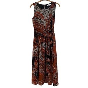 NOTATIONS Paisley Sleeveless in Brown A Line Fit and Flare Size Small Petite.